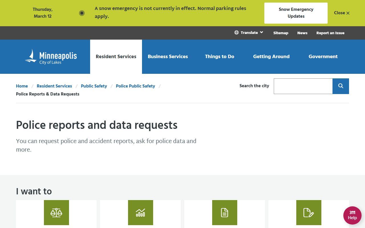 Minneapolis Police Department police reports and data requests page
