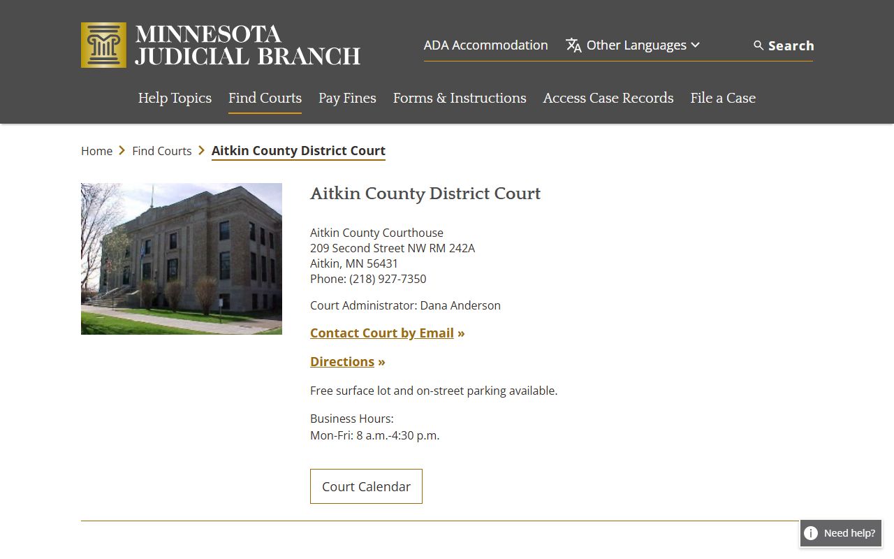 Aitkin County background check - district court records portal