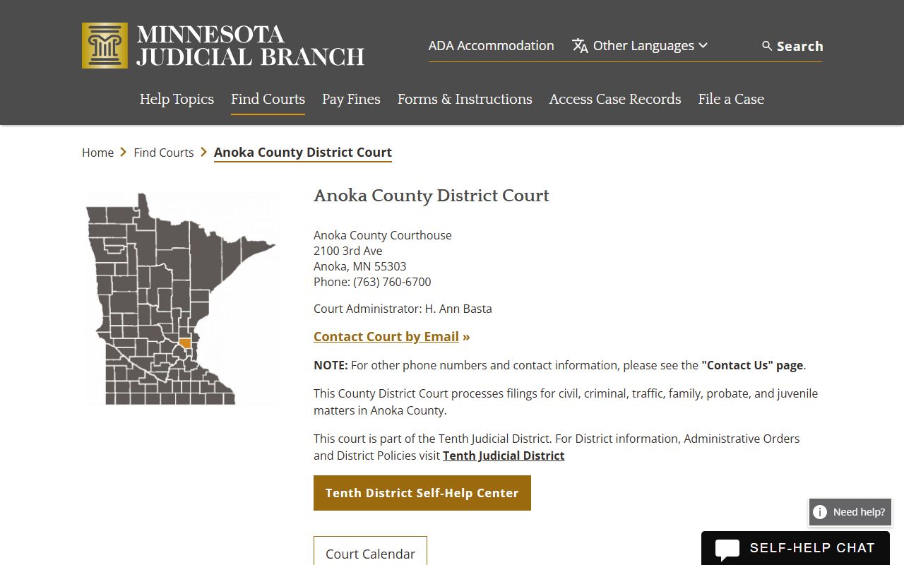 Anoka County background check - district court page