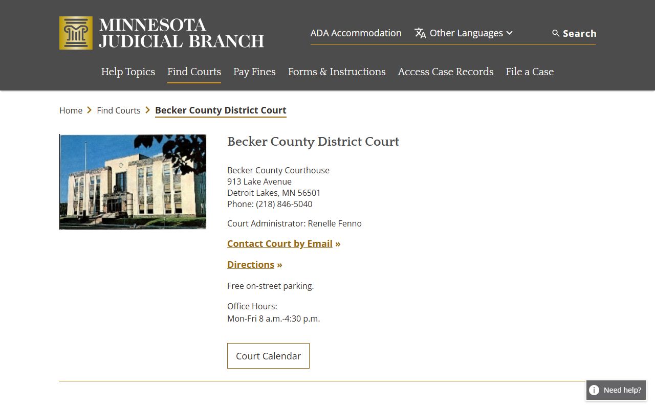 Becker County background check - district court records page