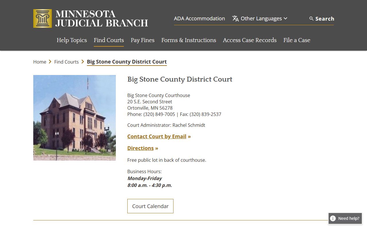 Big Stone County background check - district court page