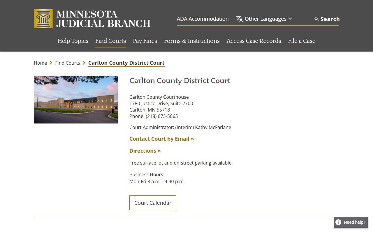 Carlton County background check - district court records page