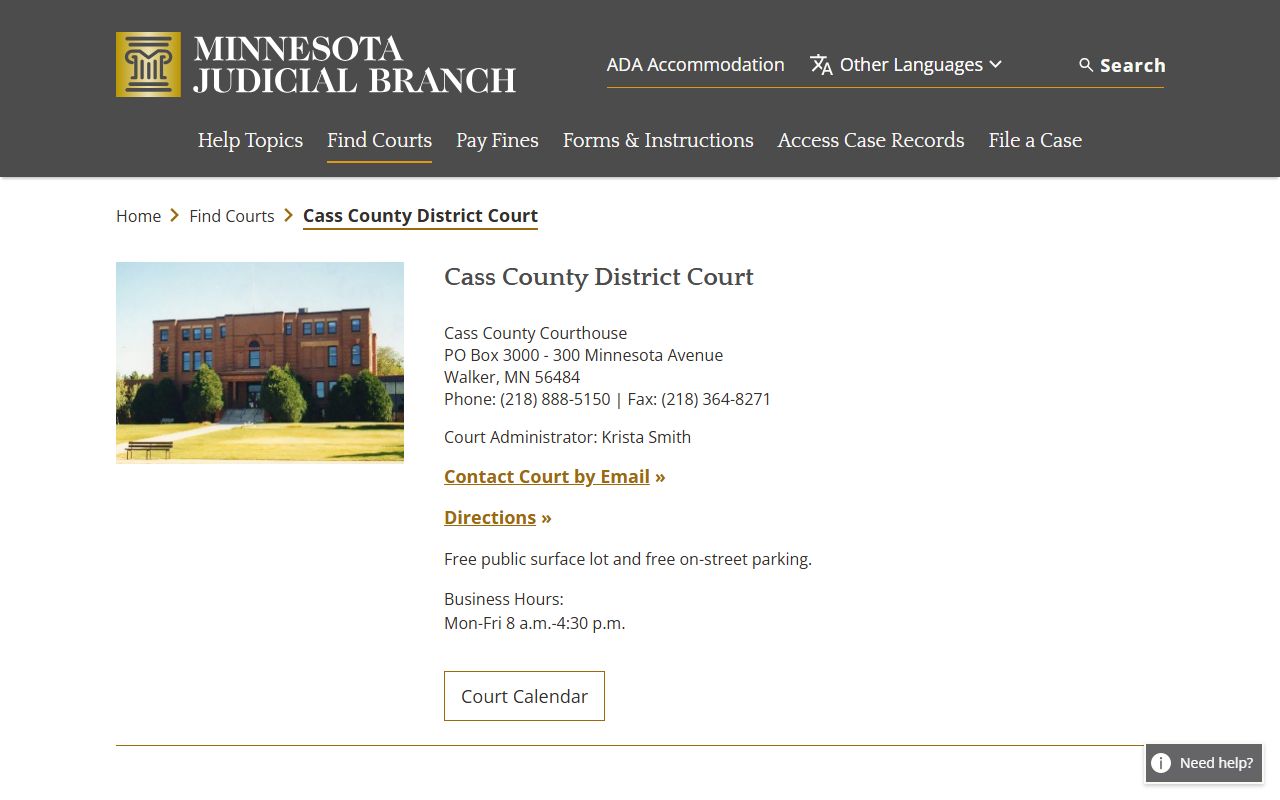 Cass County background check - district court records page