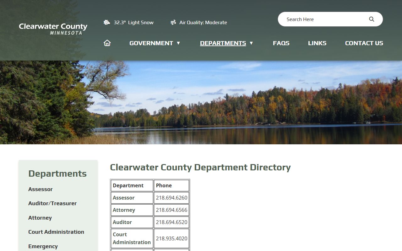 Clearwater County background check - sheriff's office page