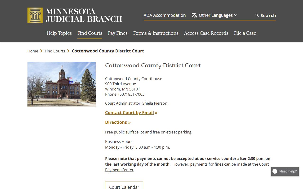 Cottonwood County background check - district court contact and case search information
