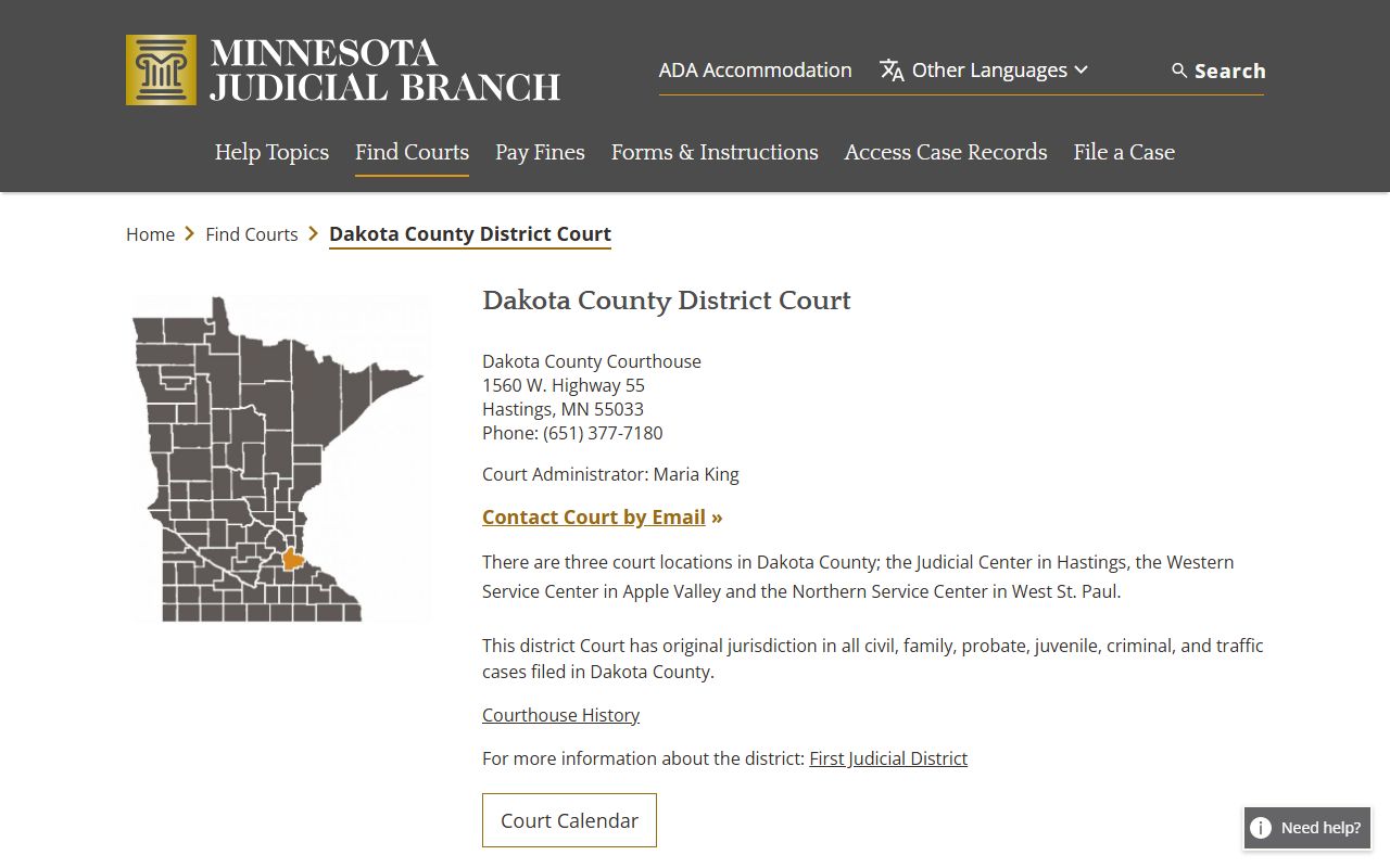 Dakota County background check - district court contact and search information for Hastings