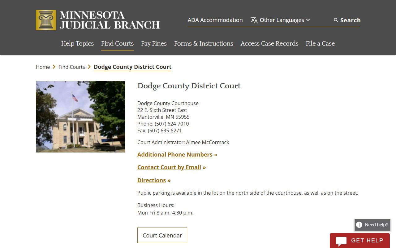 Dodge County background check - district court contact information for Mantorville