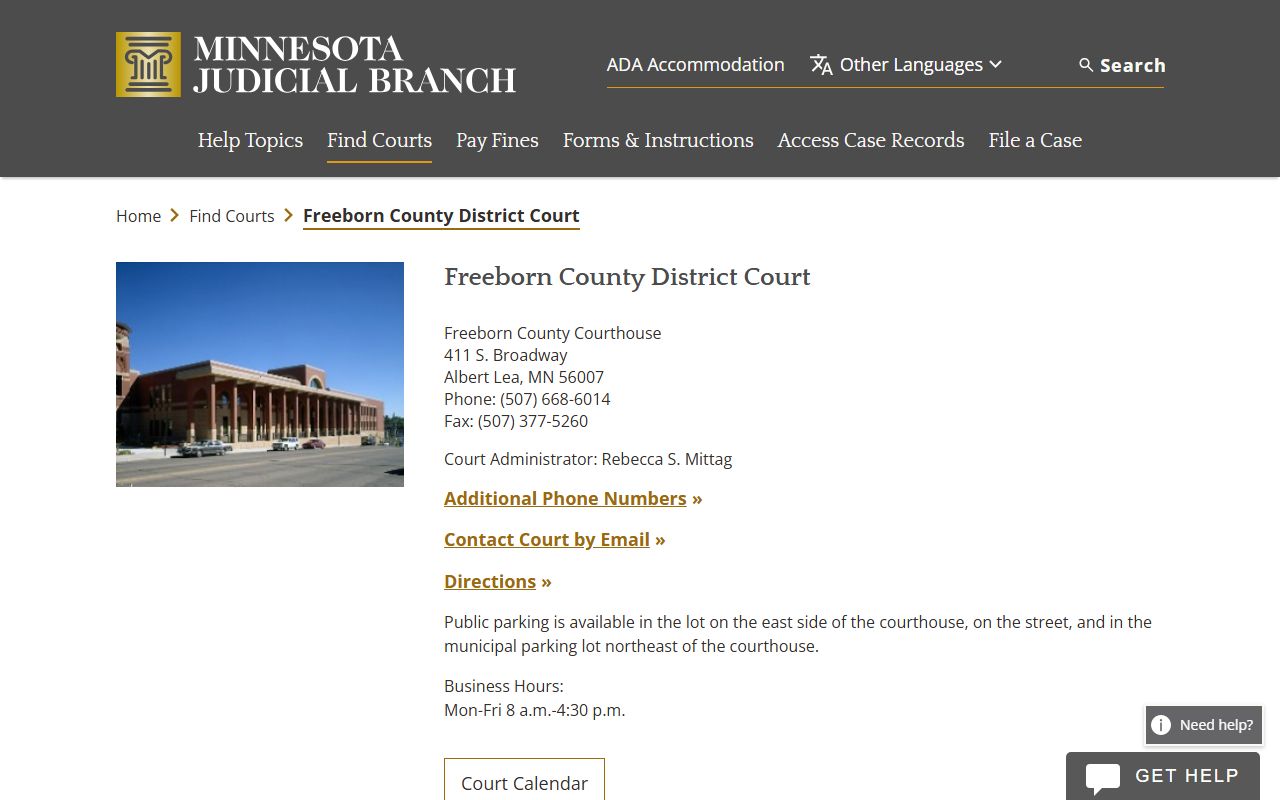 Freeborn County background check - district court contact information for Albert Lea