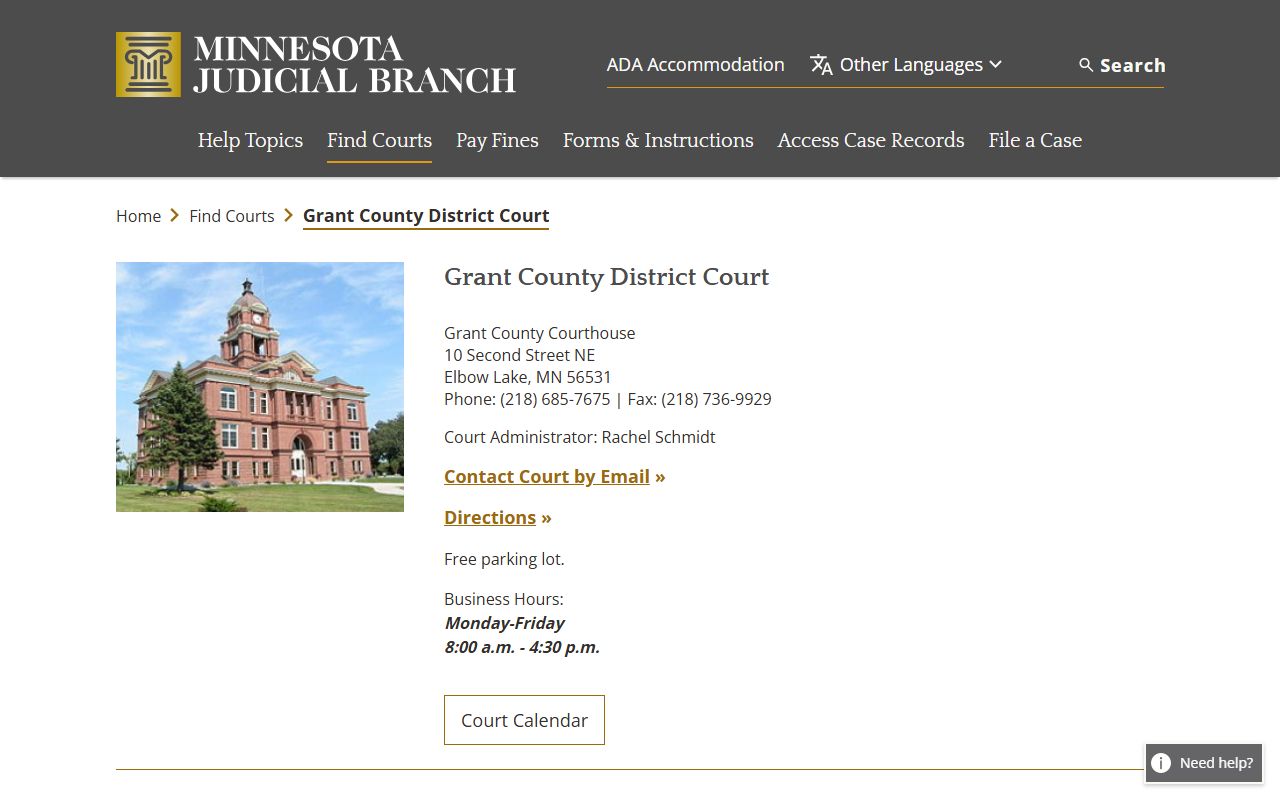 Grant County background check - district court contact information for Elbow Lake