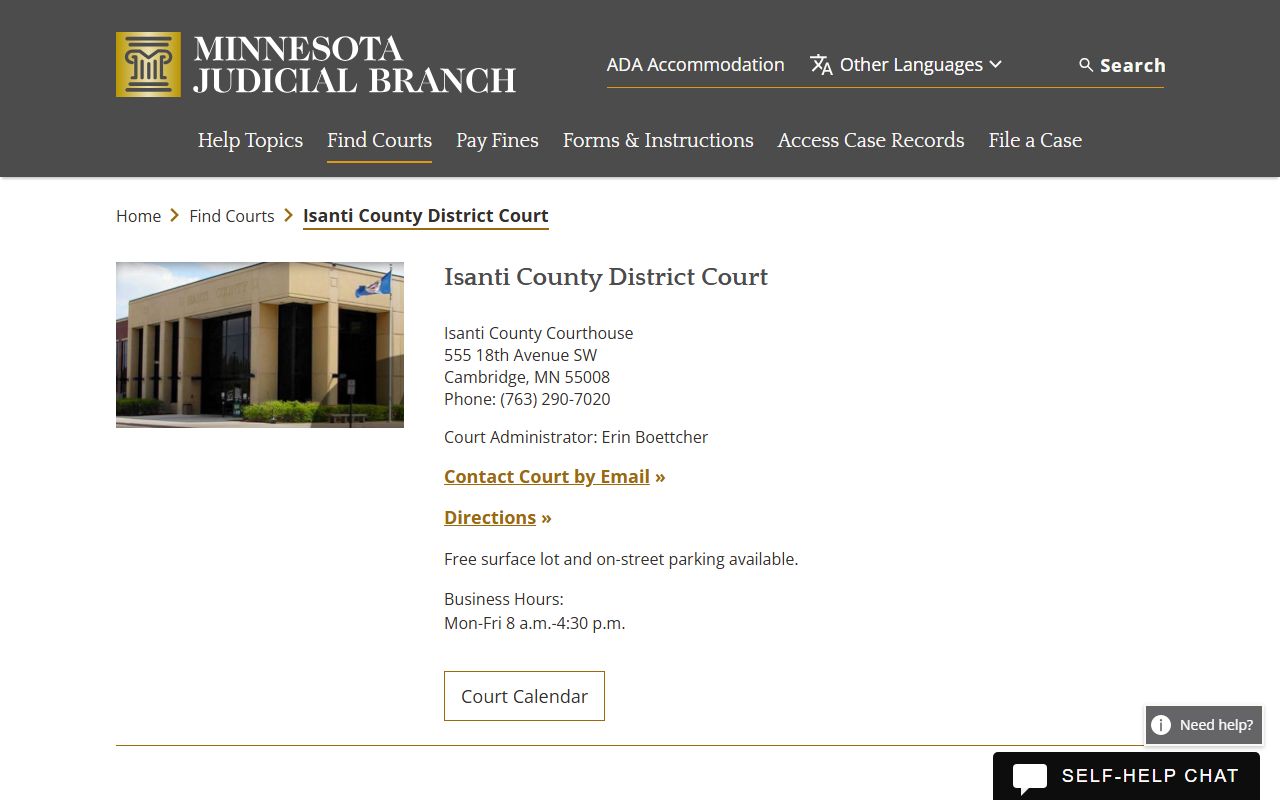 Isanti County background check - district court page