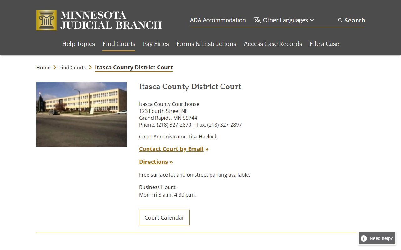 Itasca County background check - district court page