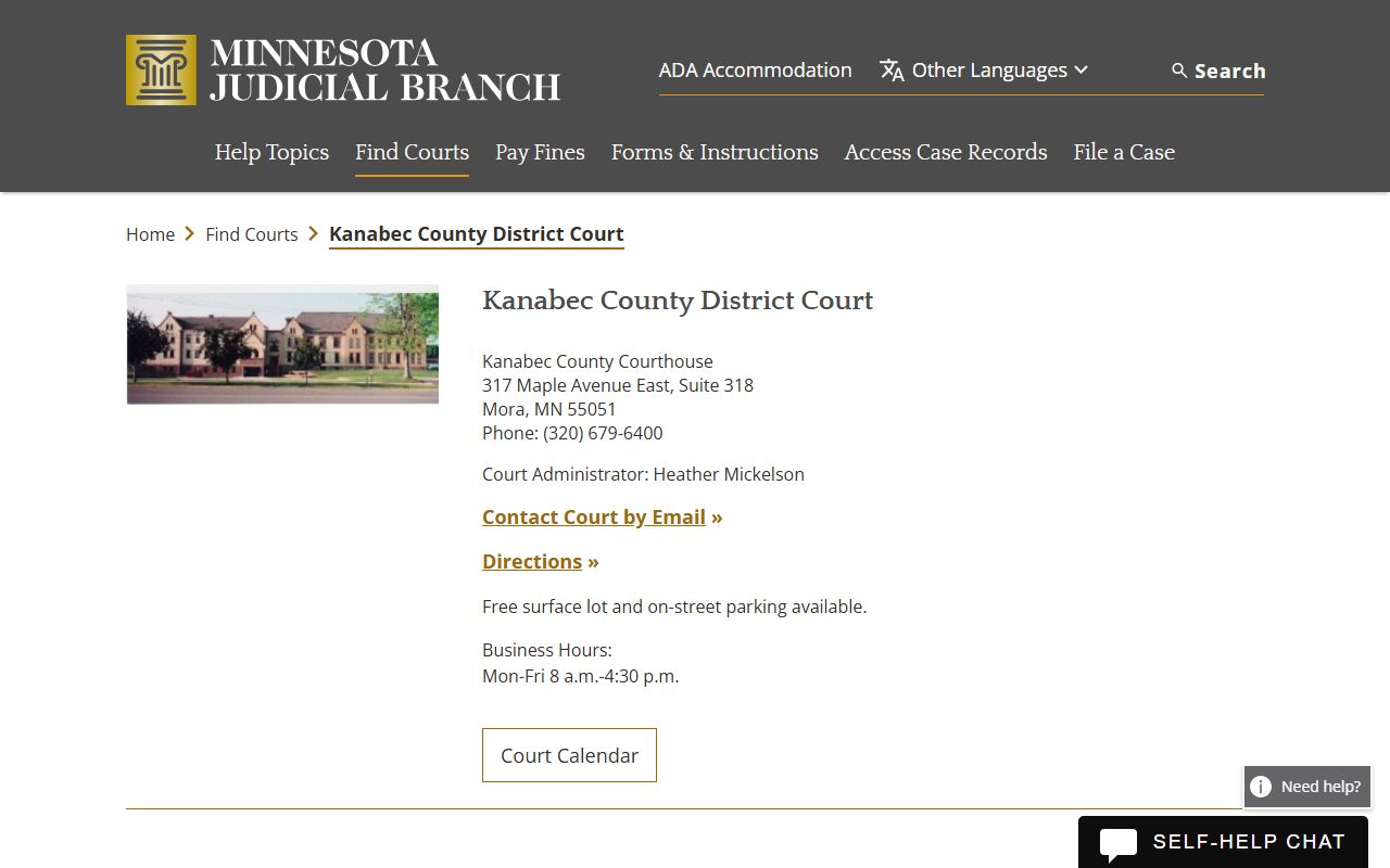 Kanabec County background check - district court page