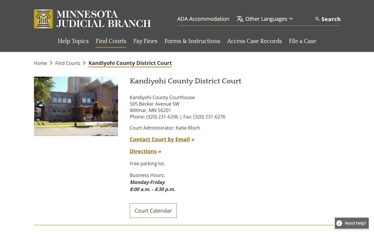 Kandiyohi County background check - district court page