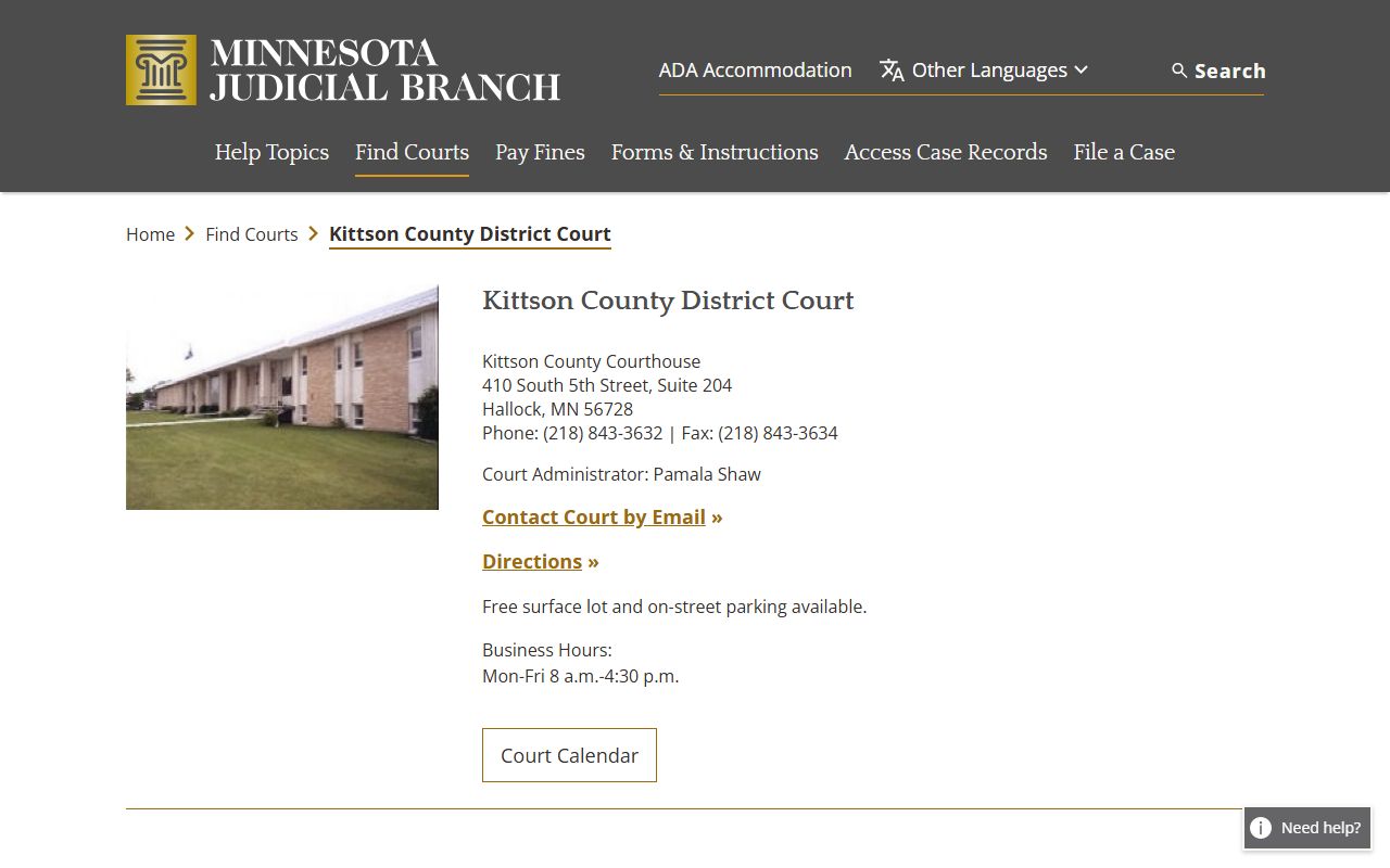 Kittson County background check - district court page