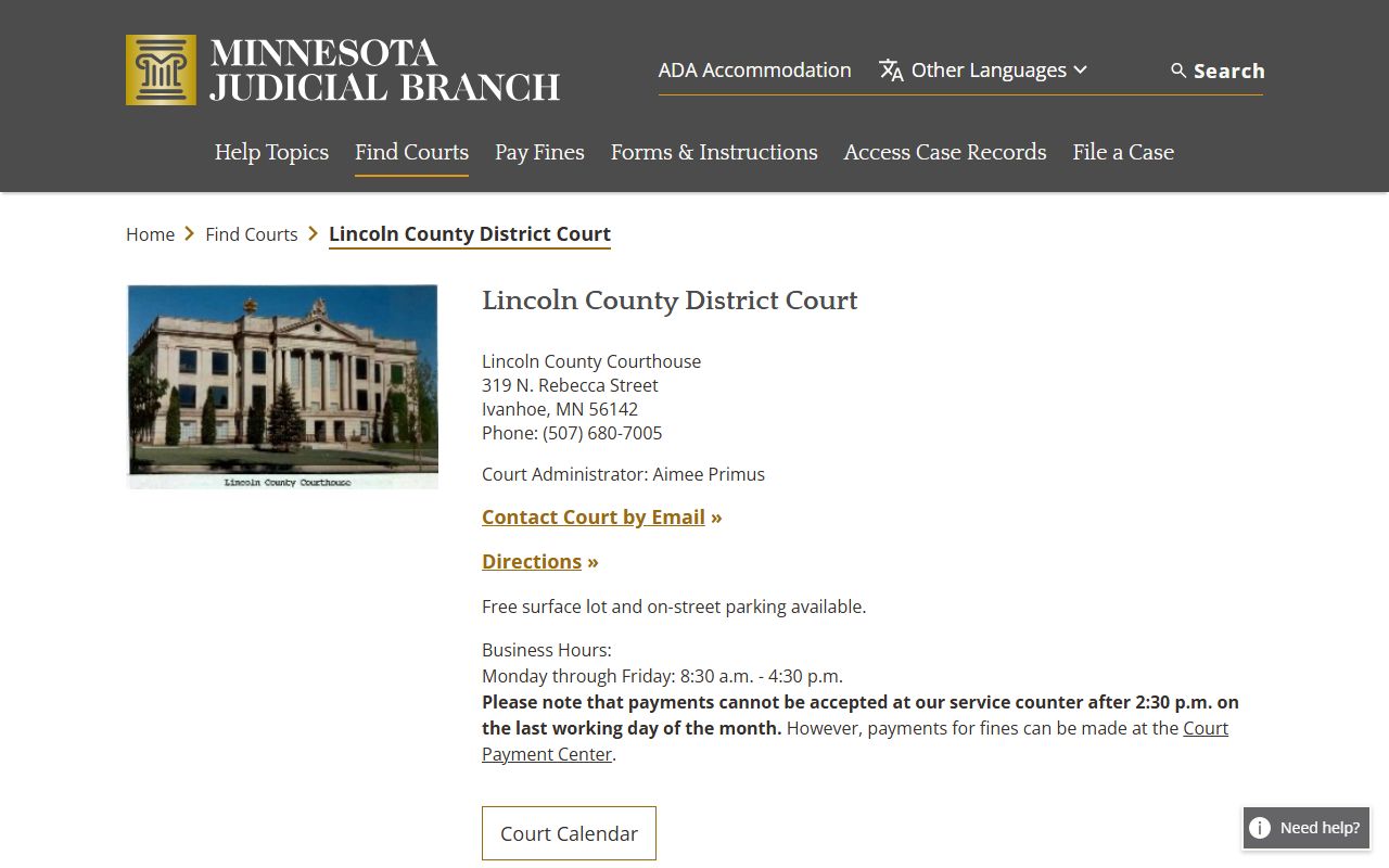 Lincoln County background check - district court information page