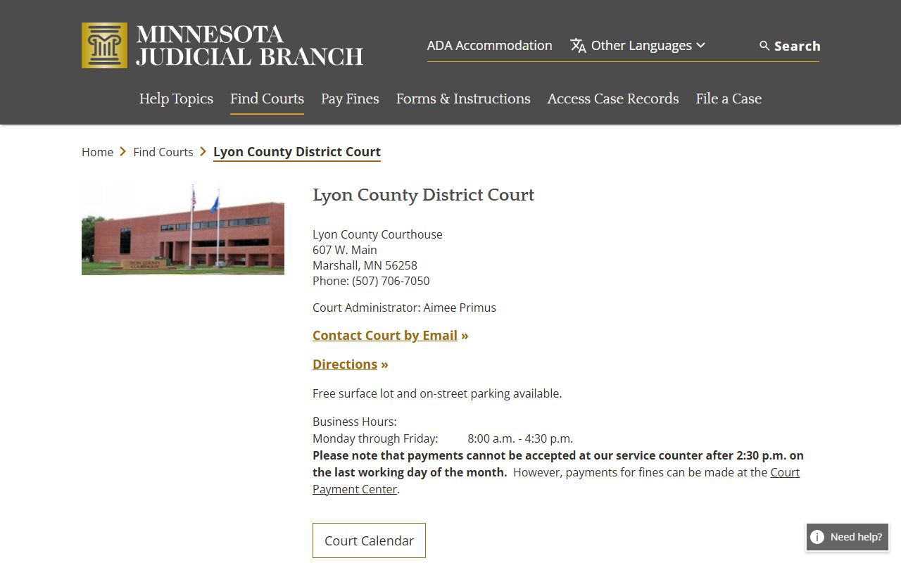 Lyon County background check - district court information page