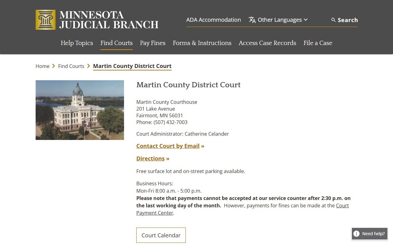 Martin County background check - district court information page