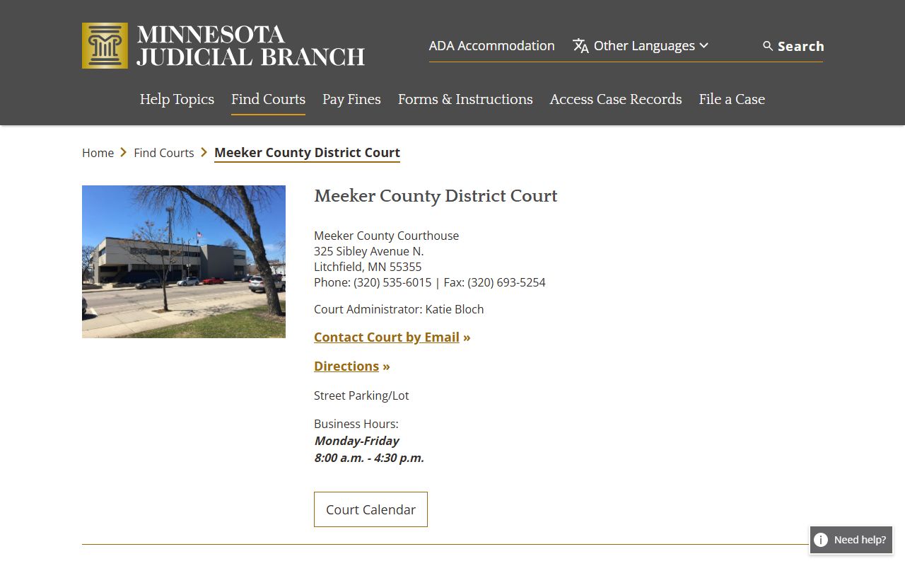 Meeker County background check - district court information page
