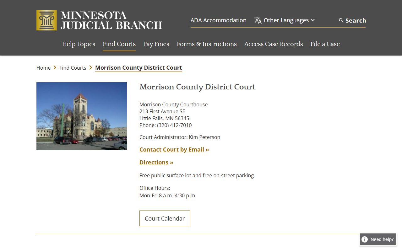 Morrison County background check - district court information page