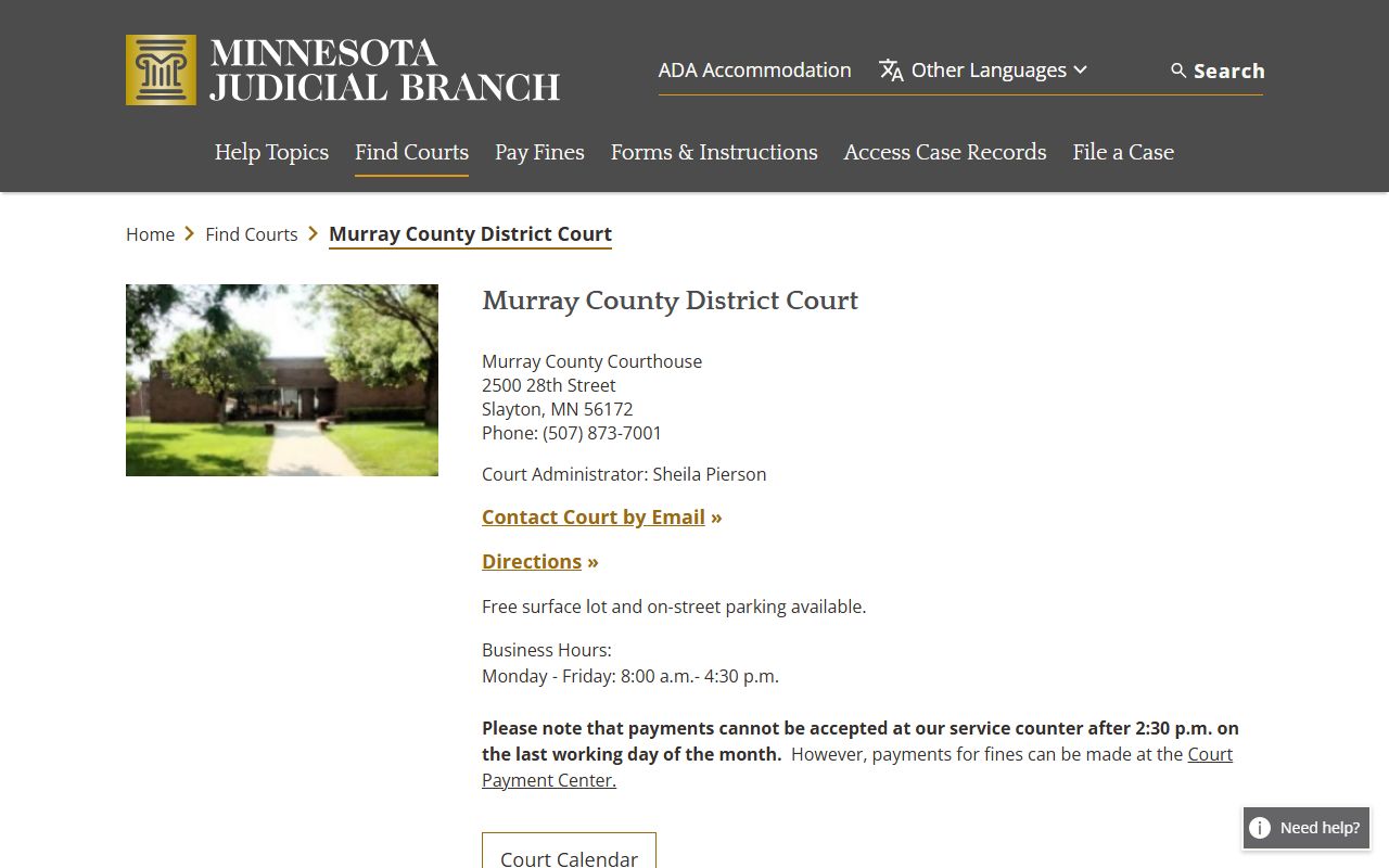 Murray County background check - district court information page