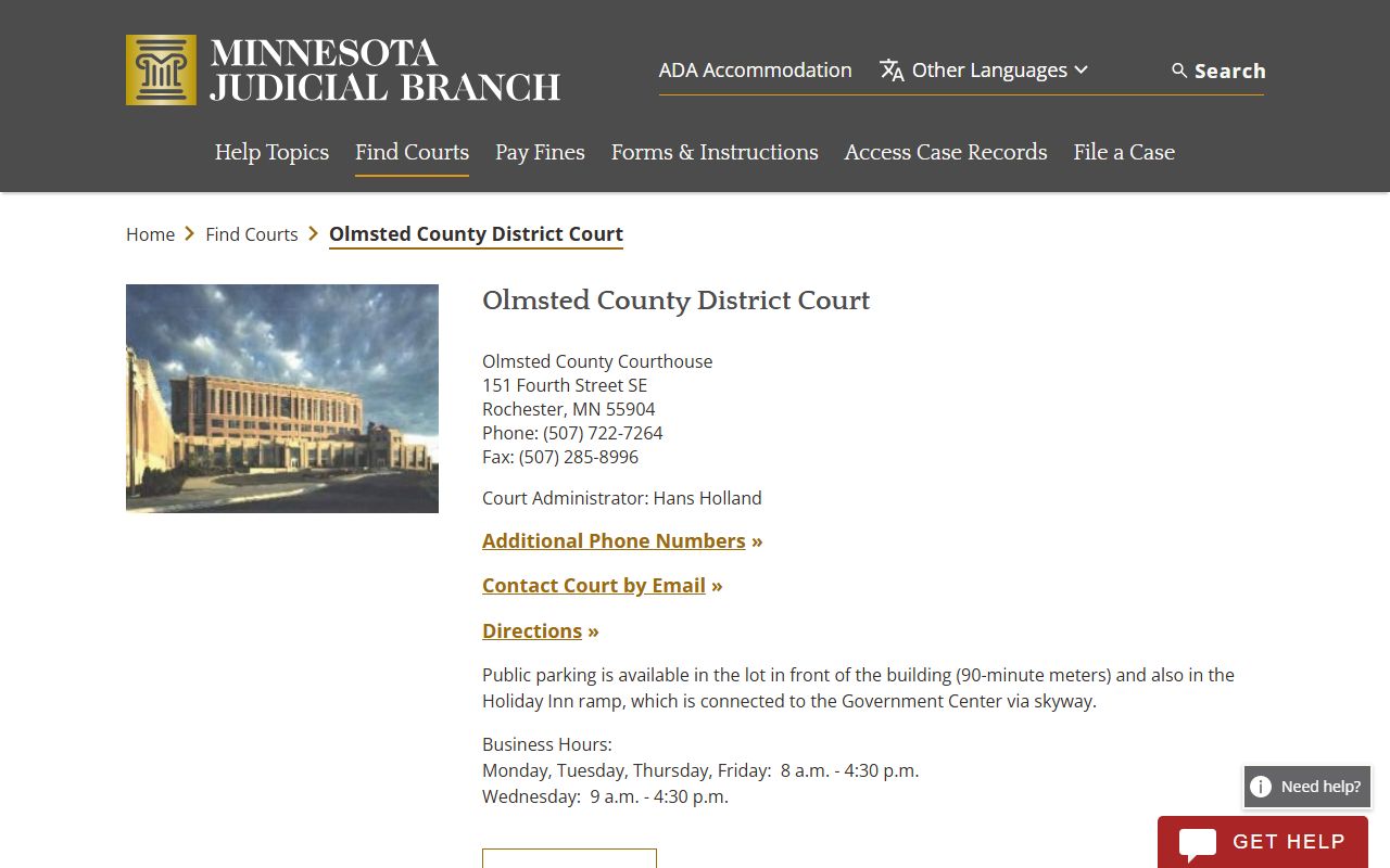 Olmsted County background check - district court records page on Minnesota Judicial Branch site