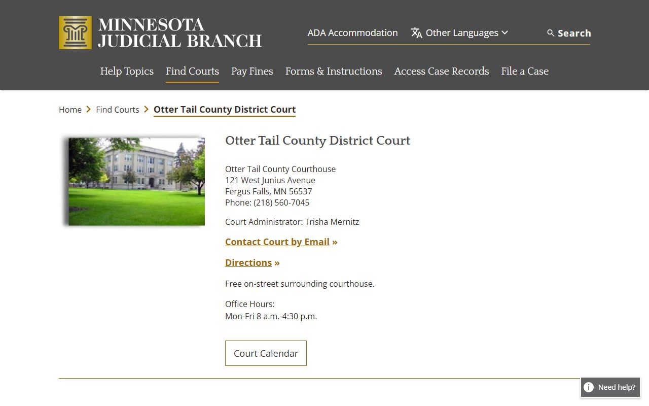 Otter Tail County background check - district court listing on Minnesota Judicial Branch website