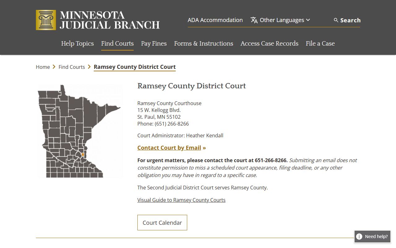 Ramsey County background check - district court listing on Minnesota Judicial Branch website