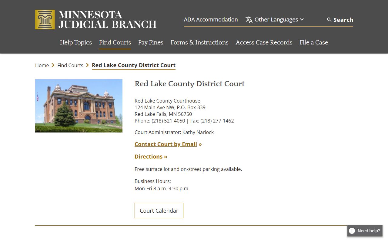 Red Lake County background check - district court listing on Minnesota Judicial Branch website