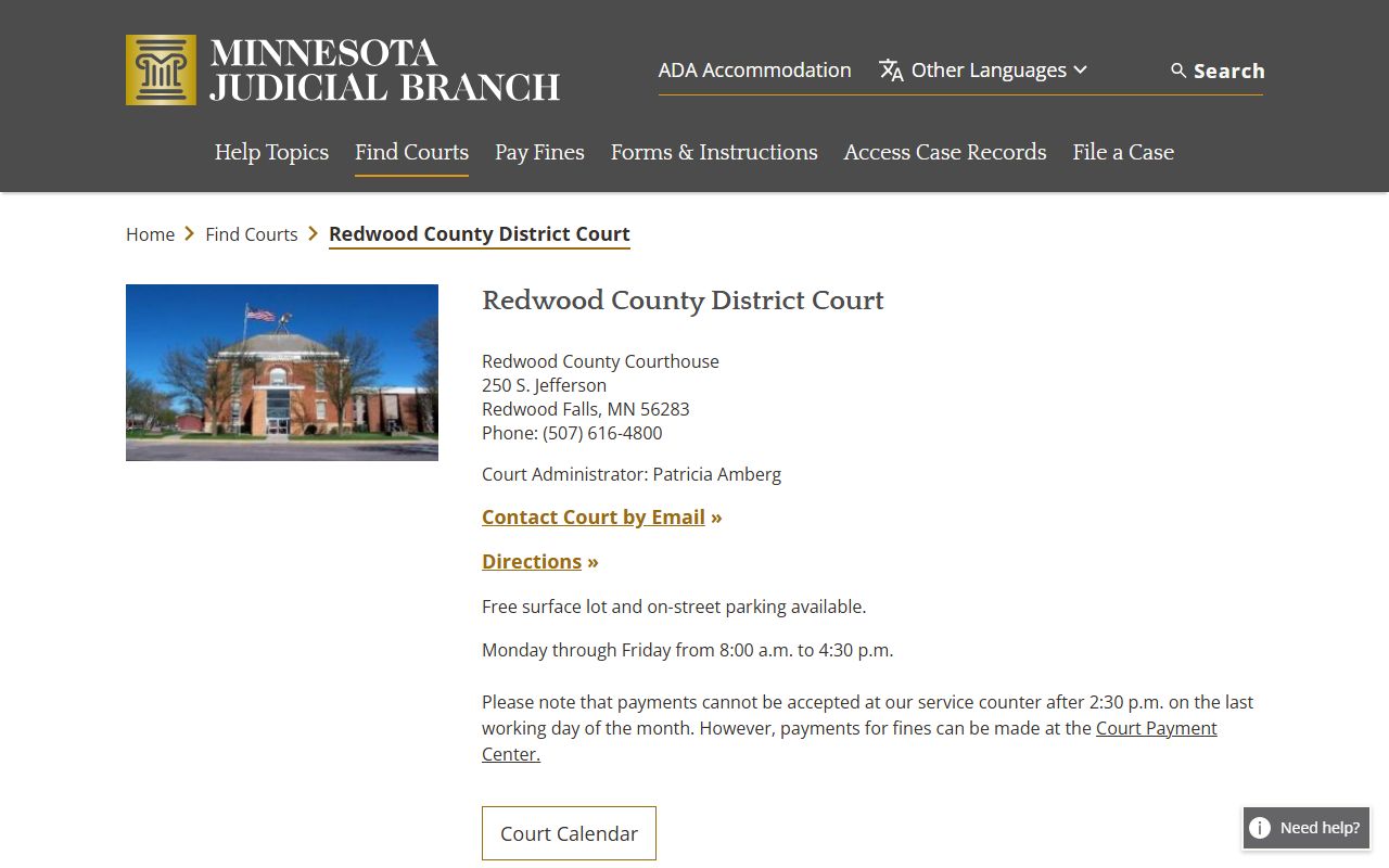 Redwood County background check - district court listing on Minnesota Judicial Branch website