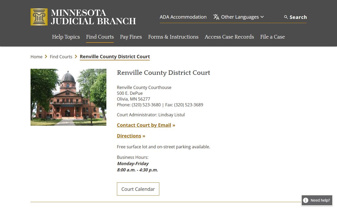 Renville County background check - district court page on Minnesota Judicial Branch website