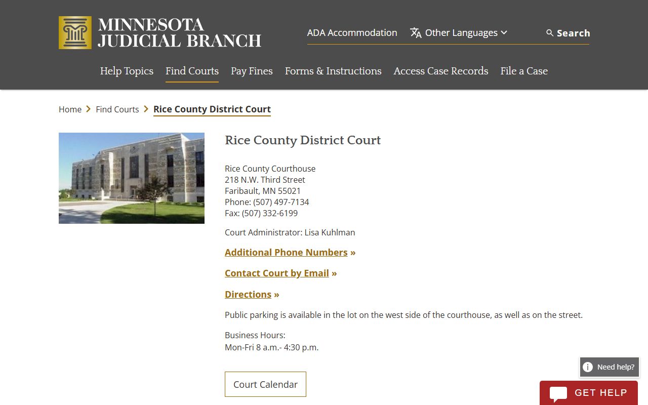 Rice County background check - district court listing on Minnesota Judicial Branch website