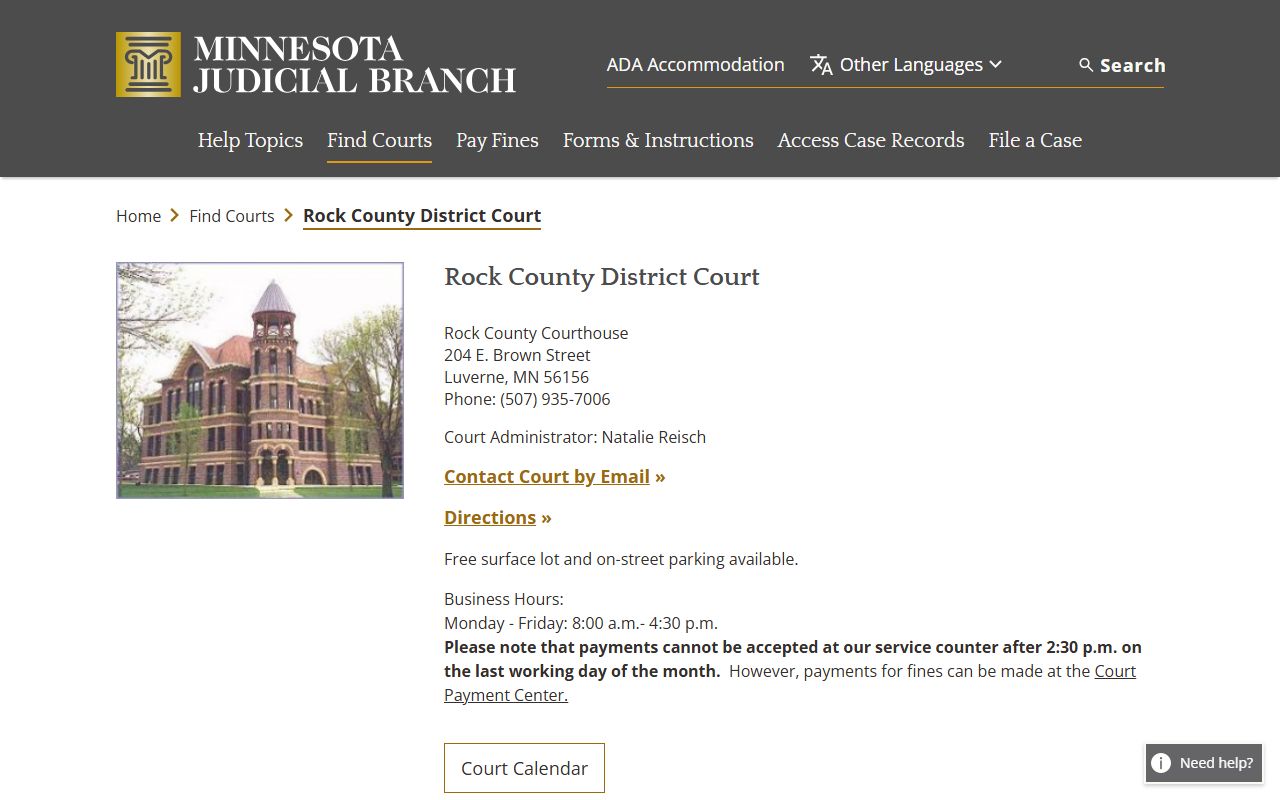 Rock County background check - district court page on Minnesota Judicial Branch website
