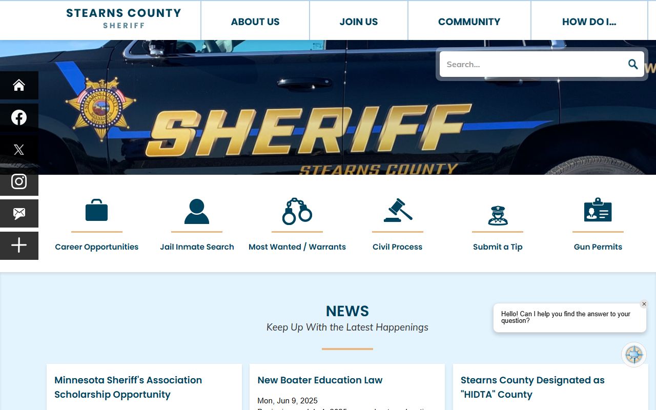 Stearns County Sheriff's Office website for background check and criminal case records