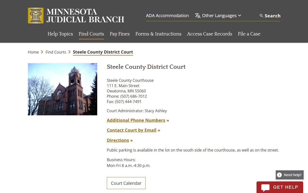 Steele County District Court records page for background check and criminal case research