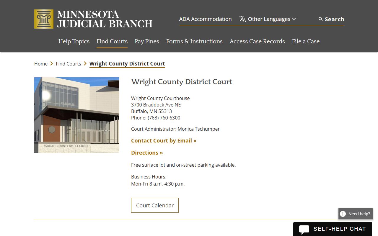 Wright County District Court directory for background check court records in Buffalo MN