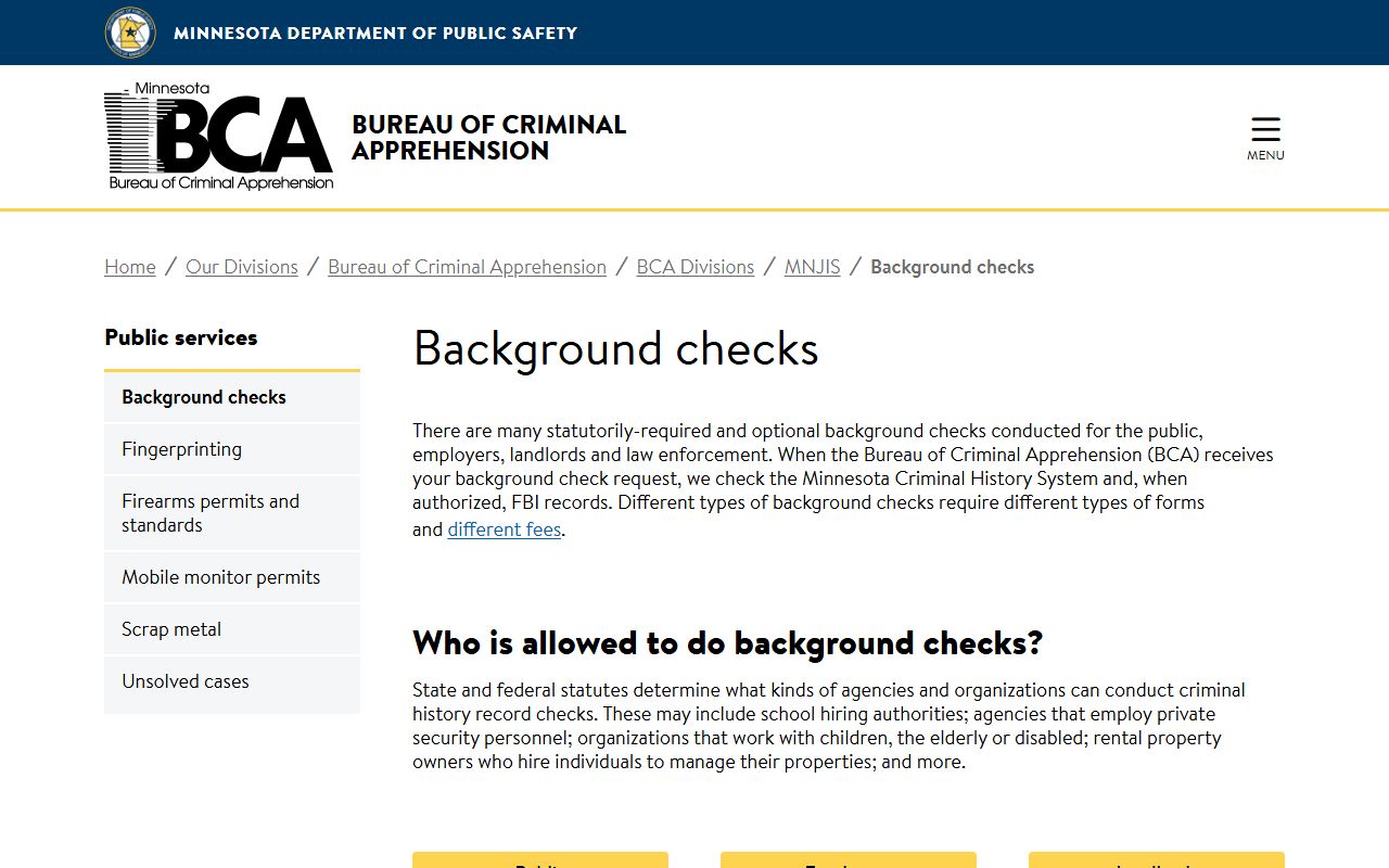 Minnesota background check - DPS BCA background check information page